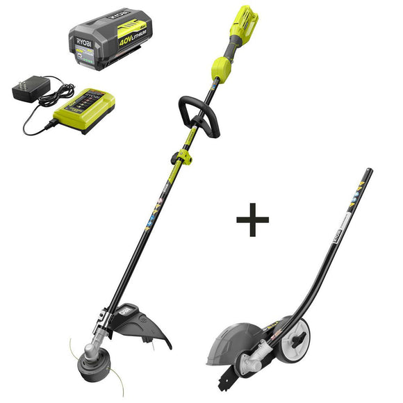 RYOBI 40-Volt Lithium-Ion Cordless Attachment Capable Trimmer/Edger – 4.0 Ah Battery and Charger Included
