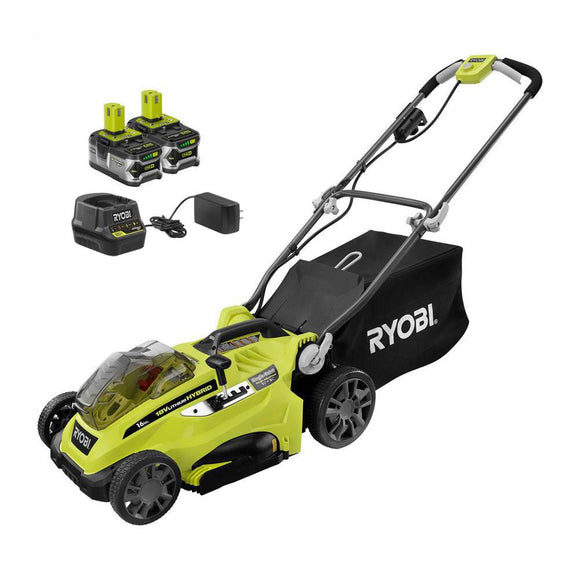 RYOBI 16 in. One+ 18-Volt Lithium-Ion Hybrid Walk Behind Push Lawn Mower – Two 4.0 Ah Batteries/Charger Included