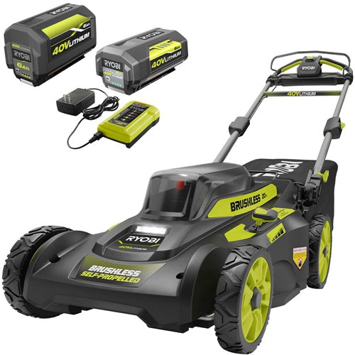 RYOBI 20 in. 40-Volt Brushless Lithium-Ion Cordless Self-Propelled Walk Behind Mower with 2 6.0 Ah Batteries, Charger Included