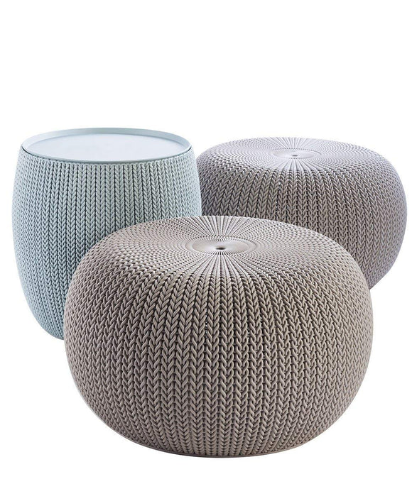 Keter 228474 Urban Knit Pouf Set, Misty Blue/Taupe (Renewed)