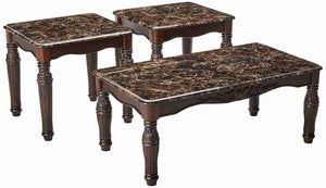 Ashley Furniture Signature Design – North Shore Occasional Table Set – End Tables and Coffee Table – 3 Piece – Rectangular – Dark Brown with Faux Marble Top