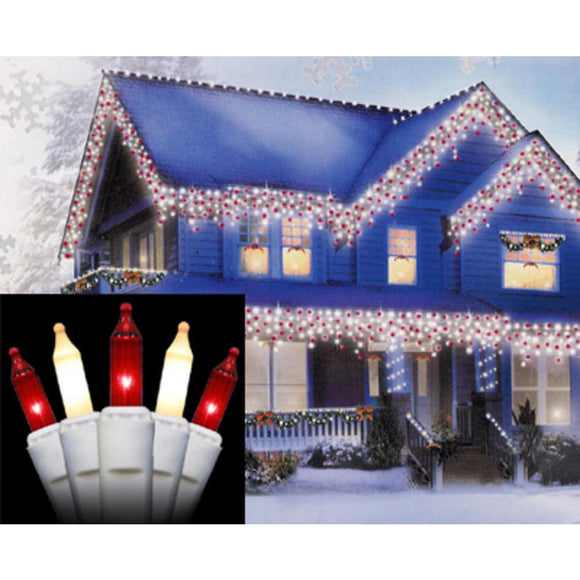 Sienna Set of 100 Red and Frosted Clear Mini Icicle Christmas Lights – White Wire