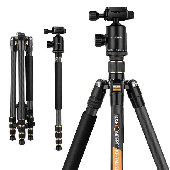 K&F Concept TC2534 66 inch Professional Carbon Fiber Tripod Lightweight Portable Monopod Kit for DSLR Canon Nikon Simga Tamron Sony Cameras