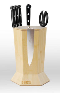 360 Knife Block – Blonde Bamboo ROTATING – Magnetic – BEST Universal Knife Block