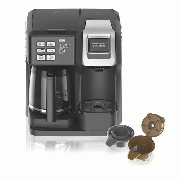 Hamilton Beach 49976 Coffee Maker Single Serve & Full Coffee Pot Compatible with K-Cup Packs or Ground Coffee Programmable FlexBrew Black