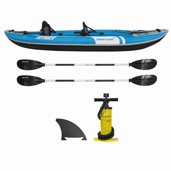 Driftsun Voyager 2 Person Inflatable Kayak – Complete All Accessories 2 Paddles 2 Seats Double Action Pump More