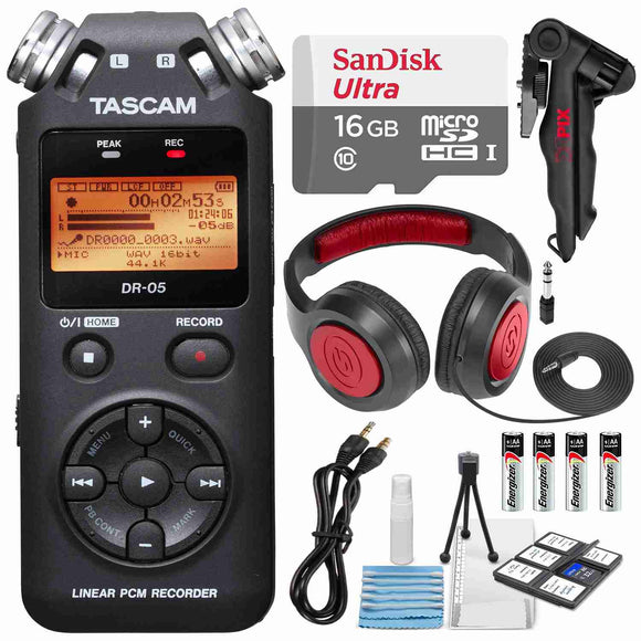 Tascam DR-05 Version 2 Portable Handheld Digital Audio Recorder Black with Deluxe accessory bundle