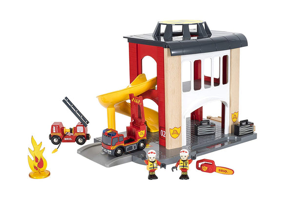 BRIO World – 33833 Central Fire Station | 12 Piece Toy for Kids with Fire Truck and Accessories for Kids Ages 3 and Up