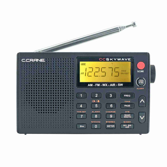 C Crane CC Skywave AM FM Shortwave Weather and Airband Portable Travel Radio with Clock and Alarm