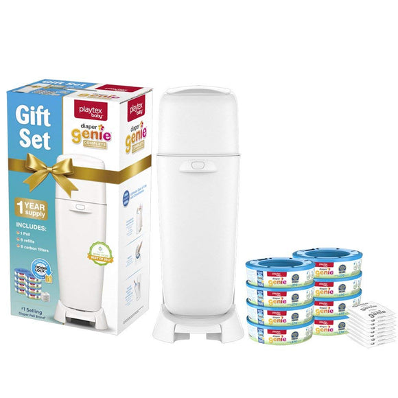 Playtex Diaper Genie Baby Registry Gift Set with 1 Diaper Genie Complete Diaper Pail 8 Diaper Genie Refills and 8 Diaper Genie Carbon Filters for Odor Control