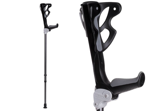 Ergodynamic Forearm Crutches By FDI (Size: 4’7-6’8) 1 Pair/2 Crutches / Black / Lightest Crutch with an Integrated Shock Absorber (M (132-198lbs) spring rate)