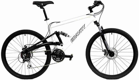 2020 Gravity FSX 1.0 Dual Full Suspension Mountain Bike with Disc Brakes, Shimano Shifting White, 15in