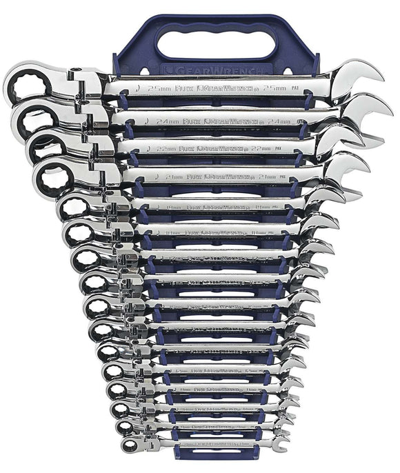 GEARWRENCH 9902D 16 Piece Flex-Head Combination Ratcheting Wrench Set Metric