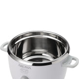 AROMA Simply 6-Cup Stainless Steel White Rice Cooker with Measuring Cup and Serving Spatula