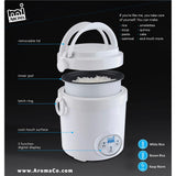 AROMA 3-Cup White Mini Rice Cooker with Non-Stick Cooking Pot