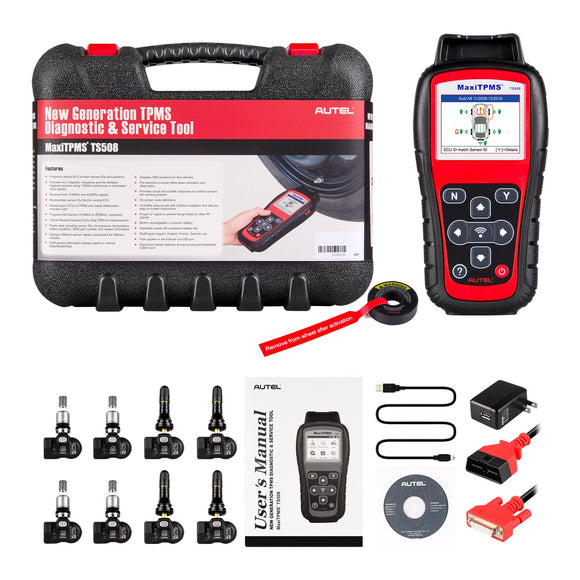 Autel MaxiTPMS TS508K TPMS Diagnostic Service Tool, Interchangeable valves with With 4 Pcs 315MHz MX-Sensor & 4 Pcs 433MHz MX-Sensor