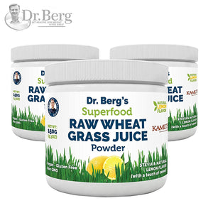 Dr. Berg’s Natural Lemon Flavored Wheat Grass Powder with KamutTM -Raw & Ultra-Concentrated Nutrients -Rich in Vitamins, Chlorophyll & Trace Minerals (3 Pack)