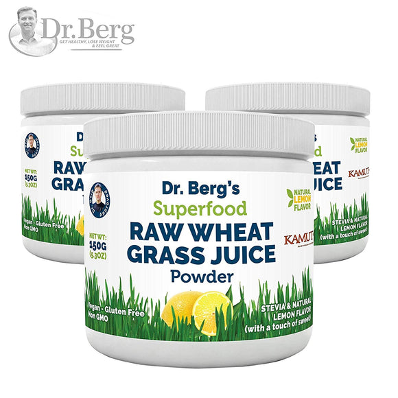 Dr. Berg’s Natural Lemon Flavored Wheat Grass Powder with KamutTM -Raw & Ultra-Concentrated Nutrients -Rich in Vitamins, Chlorophyll & Trace Minerals (3 Pack)