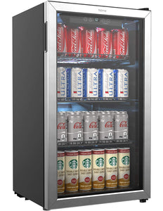 hOmeLabs Beverage Refrigerator and Cooler – 120 Can Mini Fridge with Glass Door for Soda Beer or Wine – Small Drink Dispenser Machine for Office or Bar with Adjustable Removable Shelves