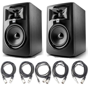 JBL 305P MkII 5 Studio Monitoring Speakers (Pair) w/ 5 Essential AxcessAbles Studio Cables for Recording Studio
