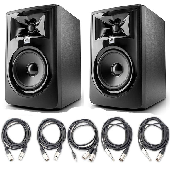 JBL 305P MkII 5 Studio Monitoring Speakers (Pair) w/ 5 Essential AxcessAbles Studio Cables for Recording Studio