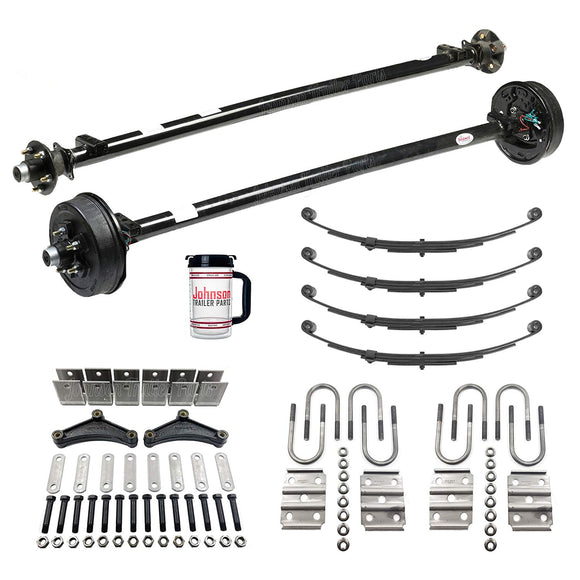 Rockwell American Tandem 3500 lb Trailer Axle Running Gear Set w/Hanger Kit (95 Hubface 80 Spring Center) Electric Brakes on 1 Axle
