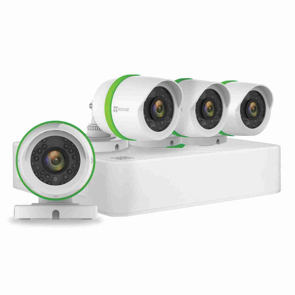 EZVIZ HD 720p Outdoor Surveillance System, 4 Weatherproof HD Security Cameras, 8 Channel 1TB DVR Storage, 100ft Night Vision, Customizable Motion Detection