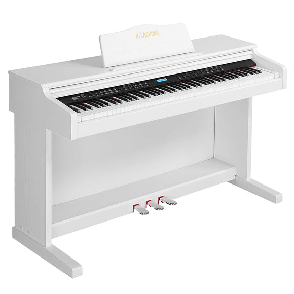 LAGRIMA White Digital Piano with Standard Key, 88 Key Electric Piano for Beginner(Adults/Kids) W/Music Stand+Power Adapter+3-Pedals+Instruction Book+Headphone Jack