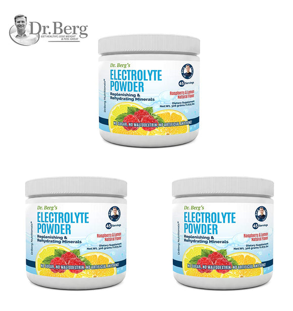 Dr. Berg’s Electrolyte Powder, High Energy, Replenish & Rejuvenate Your Cells, 45 Servings, NO Maltodextrin or Sugar, Amazing Raspberry Lemon Flavor (3 Pack)