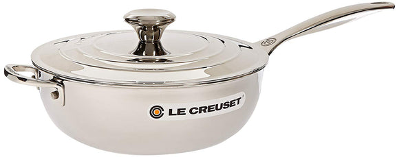 Le Creuset Tri-Ply Stainless Steel Saucier Pan with Lid and Helper Handle, 3.5-Quart
